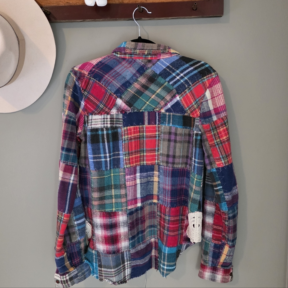 Free People We The Free Lost In Plaid Patchwork Flannel Top Size XS - Picture 6 of 13